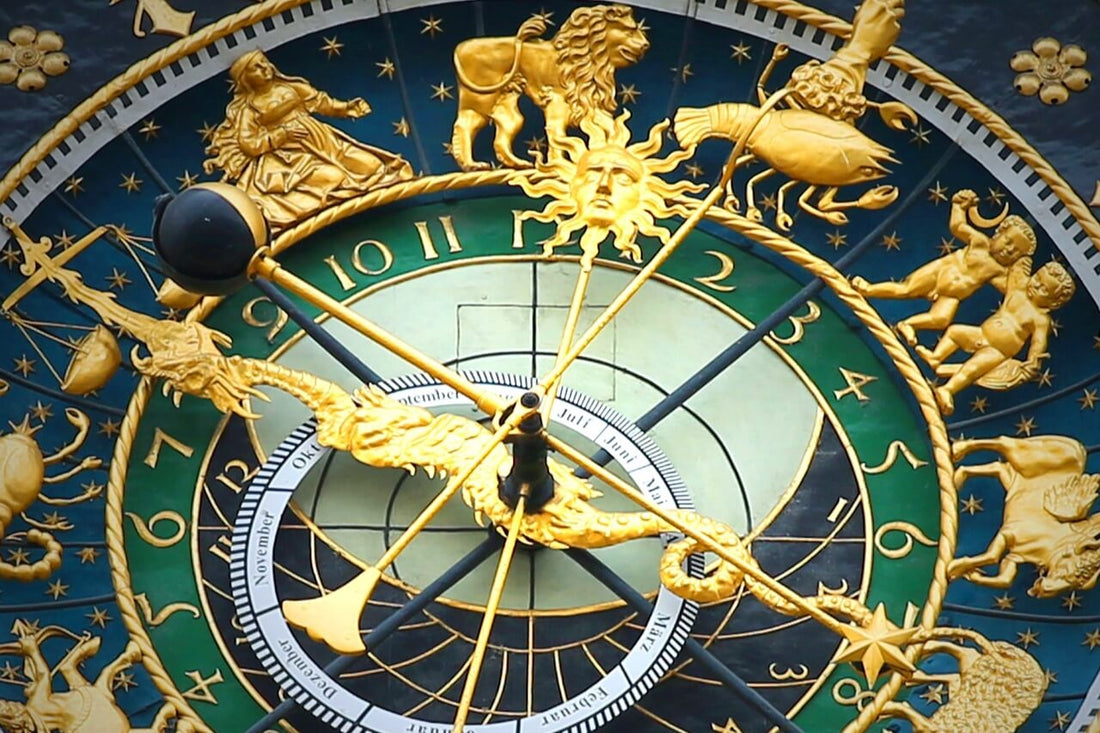 Zodiac signs on a clock