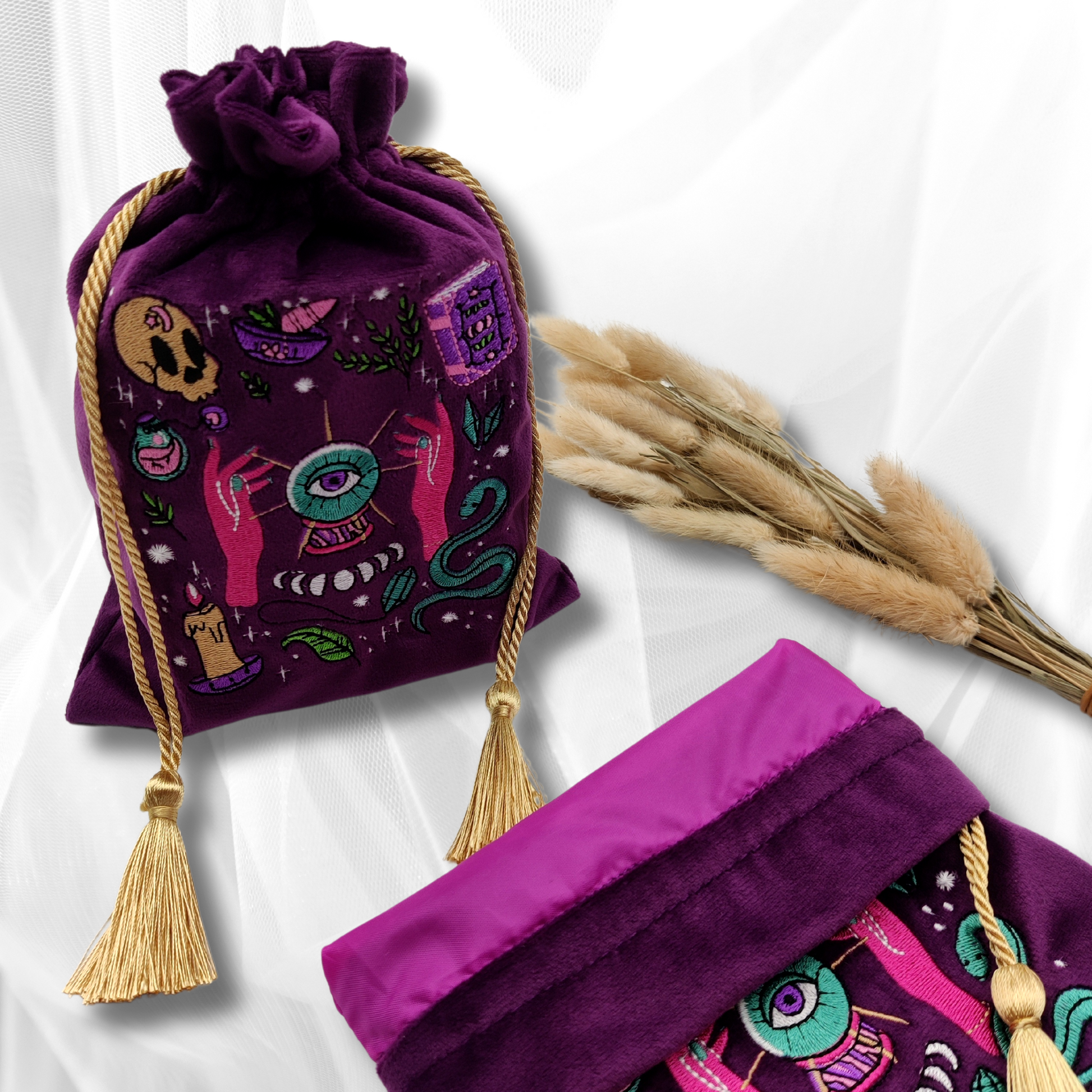 bamboo fishing pole with purple velvet bag Witchy Purple Velvet Bag