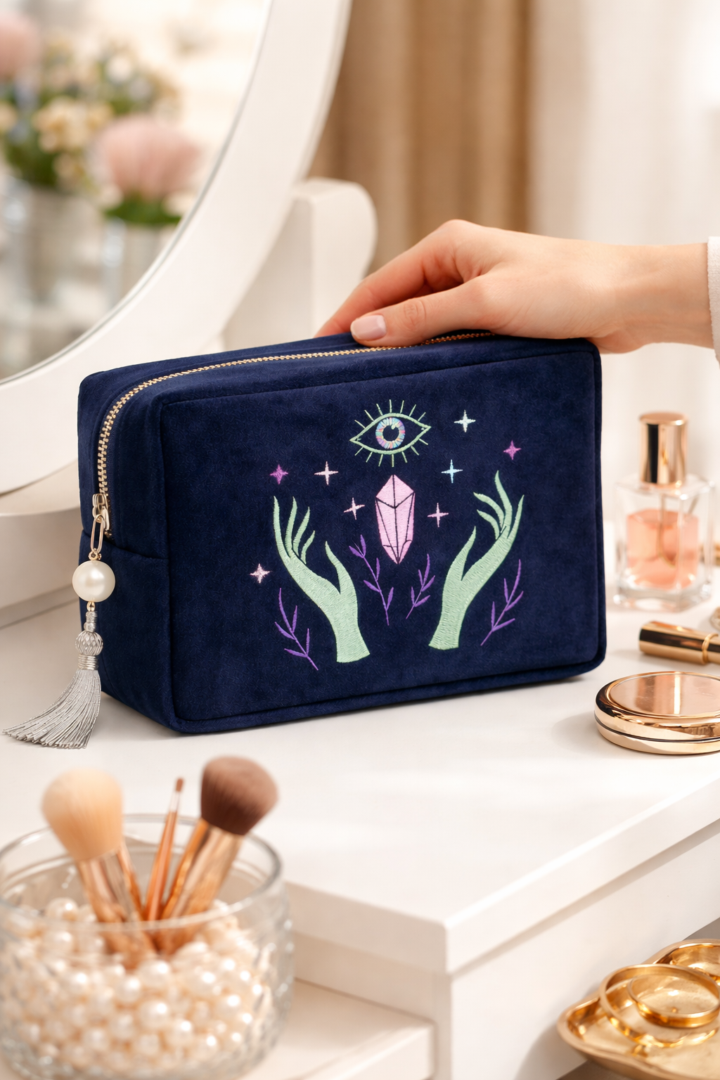 Blue Velvet Pearl Tarot Pouch