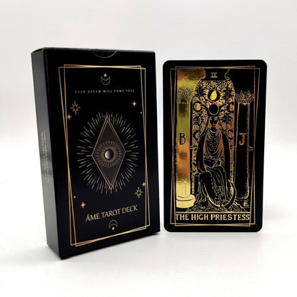 Âme Tarot Deck, black and gold Rider Waite tarot cards with gold foil, extra photo