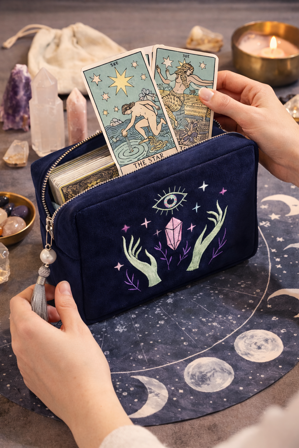 Blue Velvet Pearl Tarot Pouch